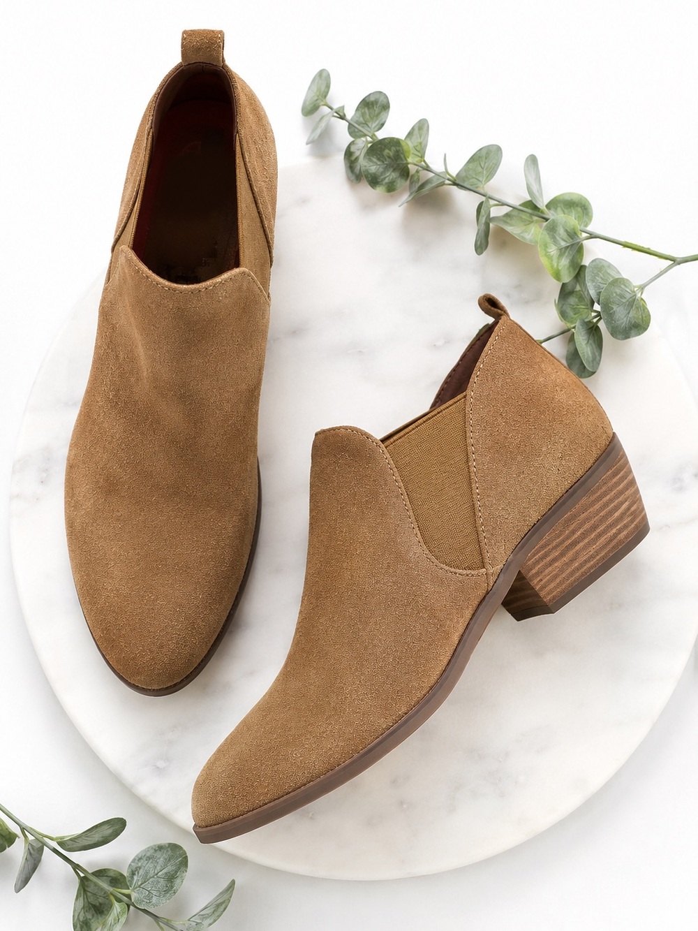 Lucky Brand Tan Suede Ankle Booties Chelsea Western Block Heel Women’s Sz 11M